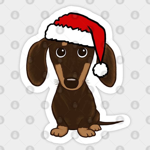 Chocolate Dachshund with Santa Hat Cute Wiener Dog Christmas Sticker by Coffee Squirrel